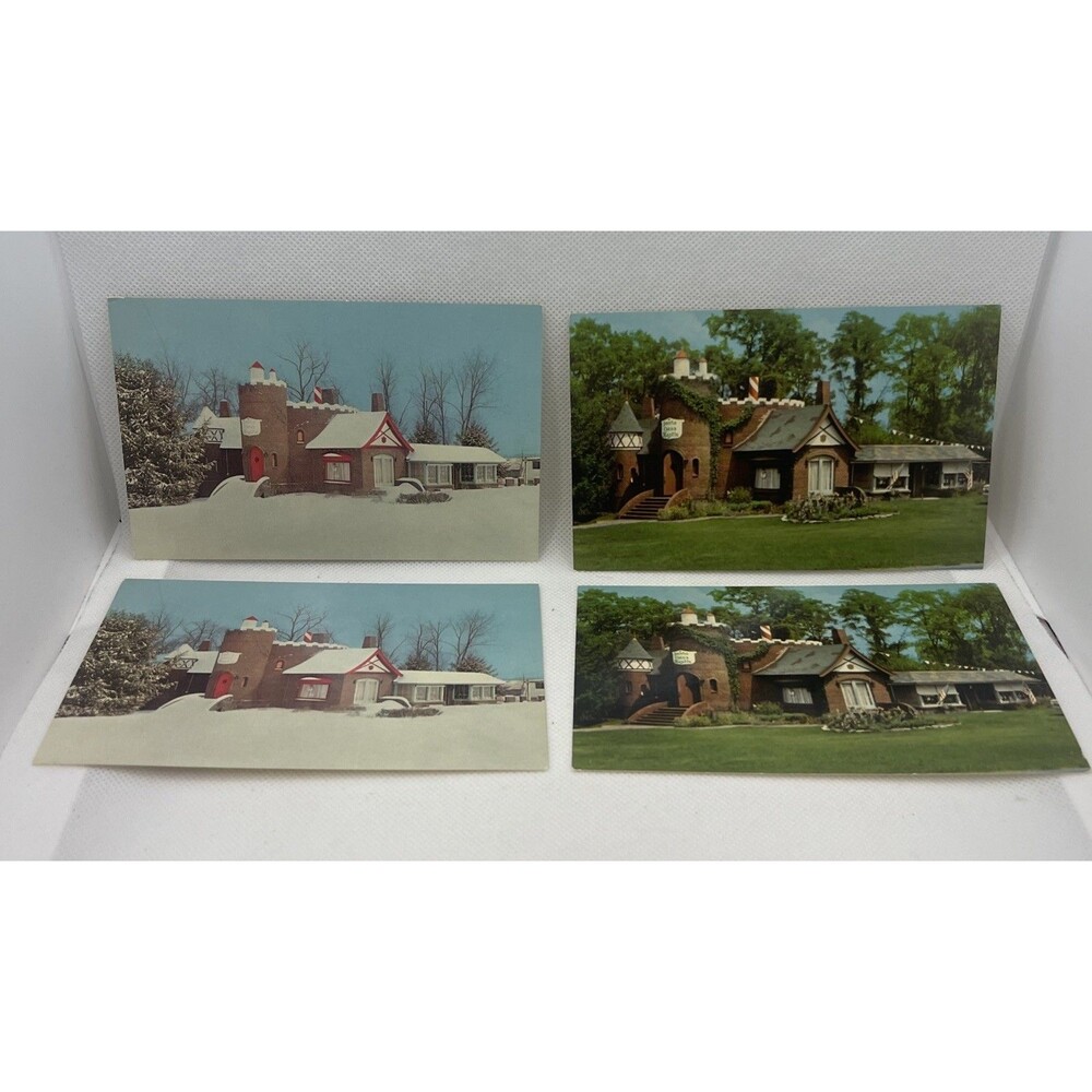 Lot of 4 Santa Claus Indiana Castle Gift Shop Linen 1960’s Postcard Unposted